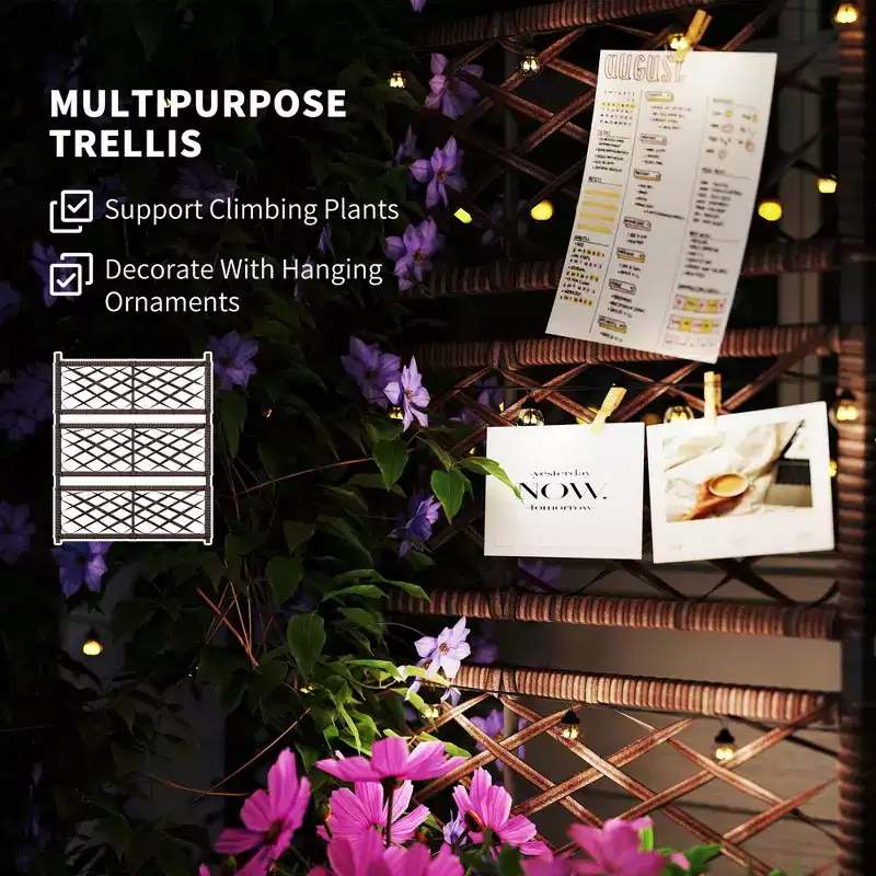 Outdoor Wicker Planter with Trellis for Climbing Plants, Freestanding Rattan Garden Box with Storage Shelf