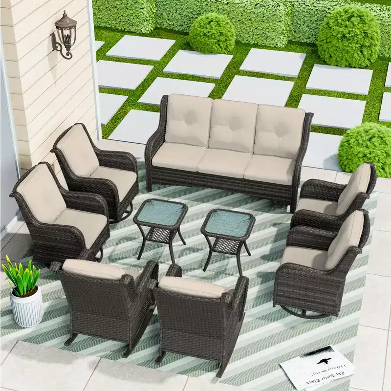UPTIOT 9 Pieces Outdoor Wicker Sectional Sofa