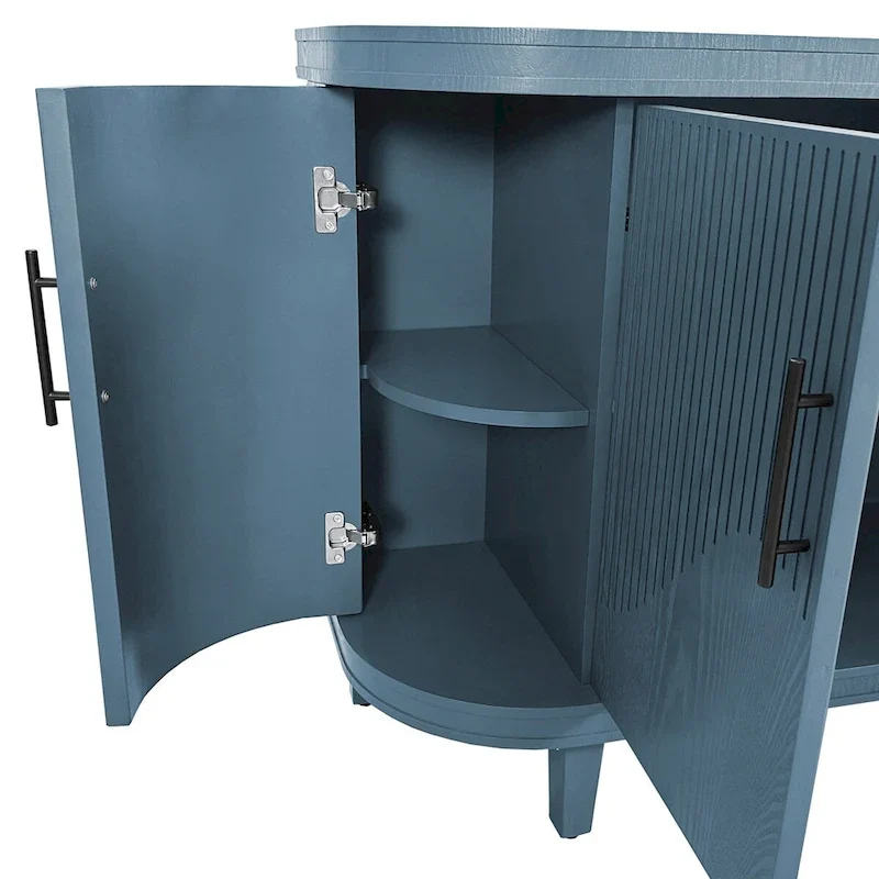 Modern Curved Sideboard Storage Cabinet with 4 Doors and Adjustable Shelves