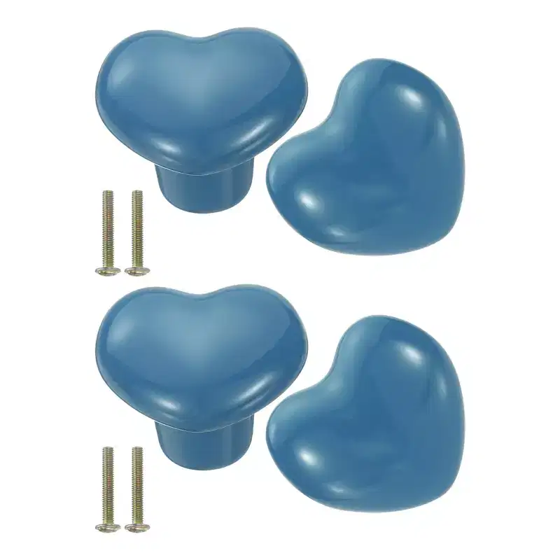 Unique Bargains Heart-Shaped Ceramic Drawer Knobs with Screw for Cupboard Wardrobe 4 Pcs