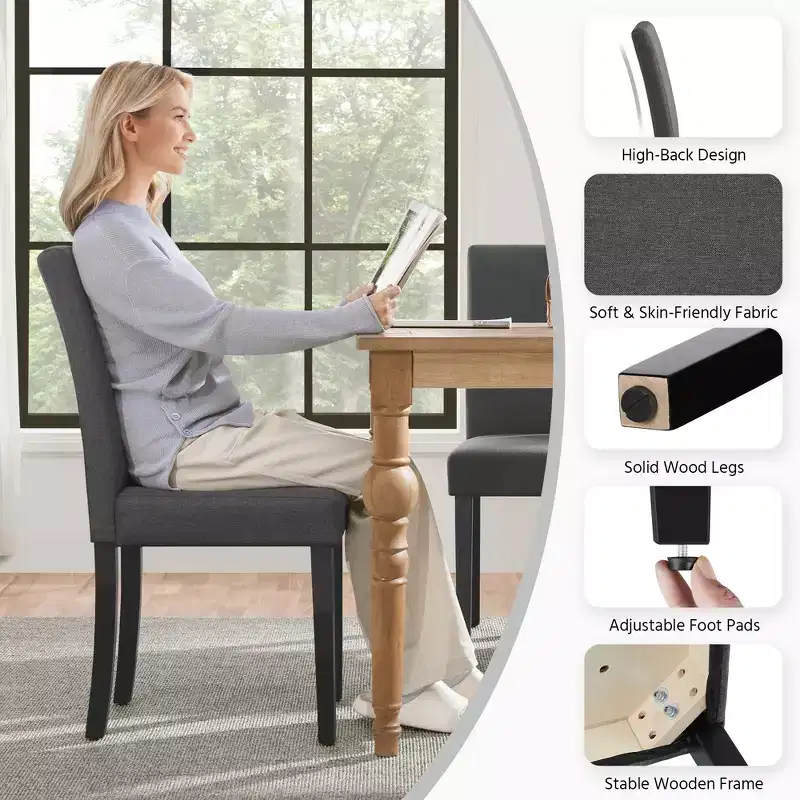 Yaheetech Set of 2 Armless Upholstered Dining Chairs with Solid Wood Legs