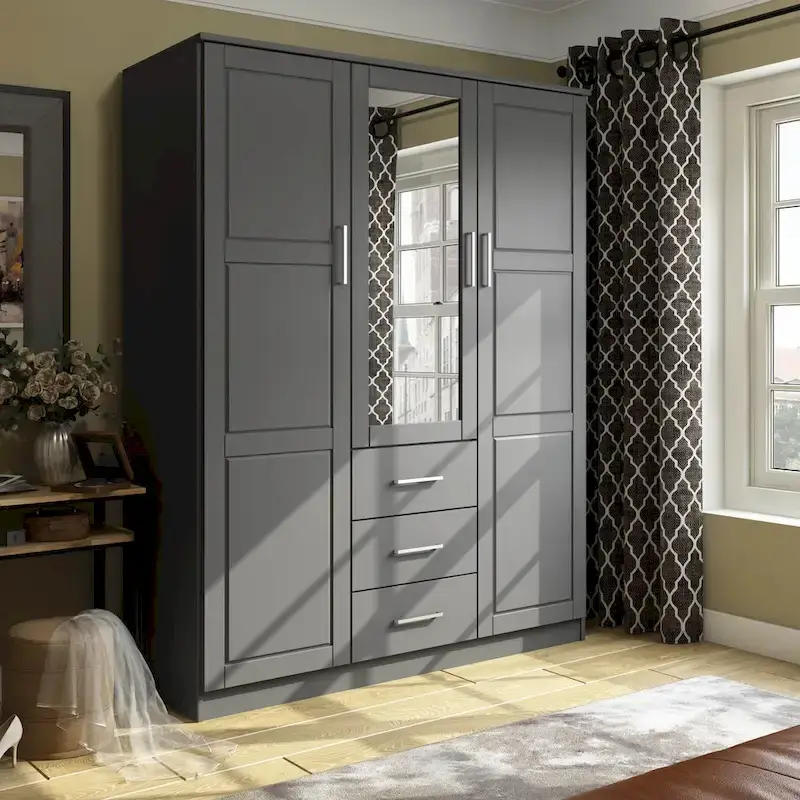 3-Door Solid Pine Wood Wardrobe Armoire, 72