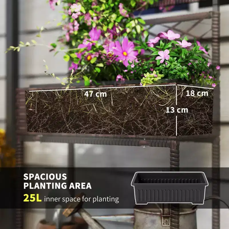 Outdoor Wicker Planter with Trellis for Climbing Plants, Freestanding Rattan Garden Box with Storage Shelf