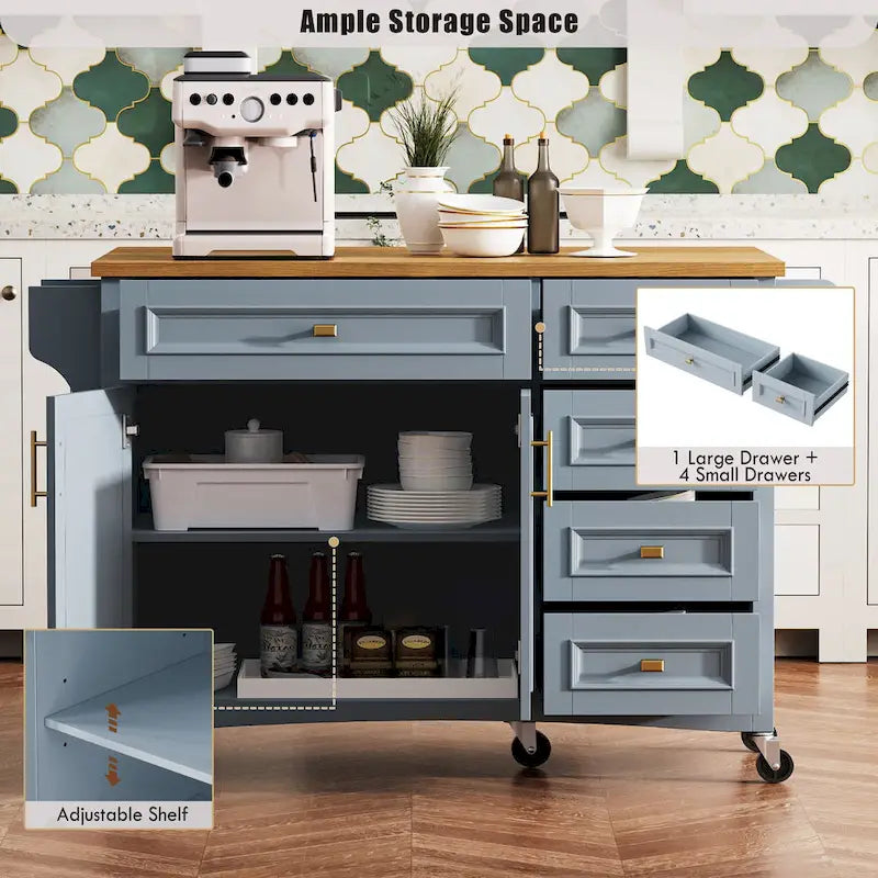 White Drop Leaf Kitchen Island Cart for 1–2 Person, No Stool