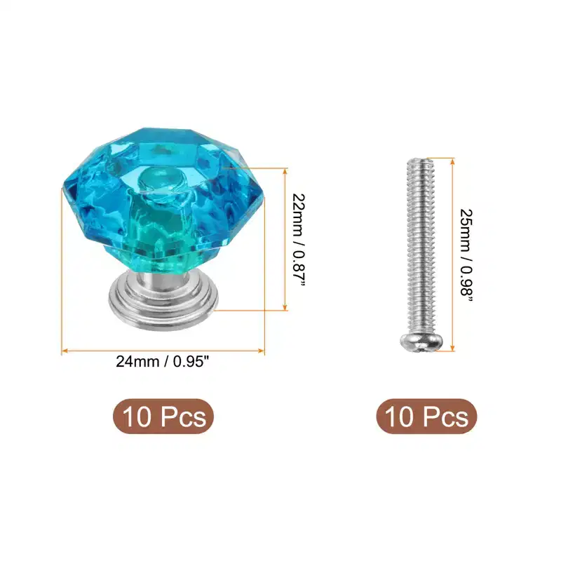 Unique Bargains Crystal Cabinet Knobs with Screw for Cupboard Wardrobe 10 Pcs