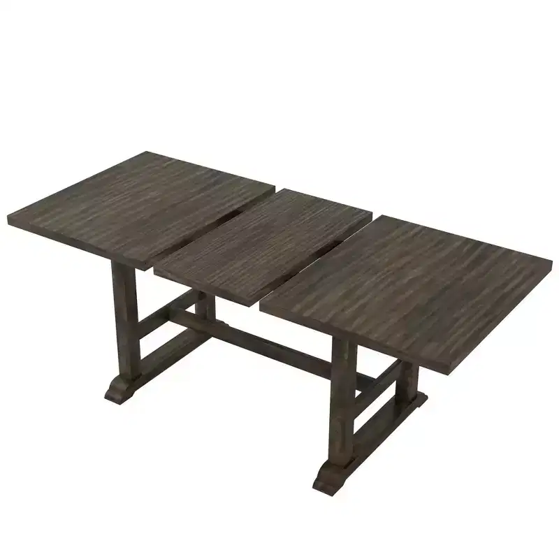 Whisen Updated 6-Piece Rustic Kitchen Extendable Dining Table Set, 76.9 Trestle Dining Table & 4 Upholstered Dining Chairs, 1 Bench