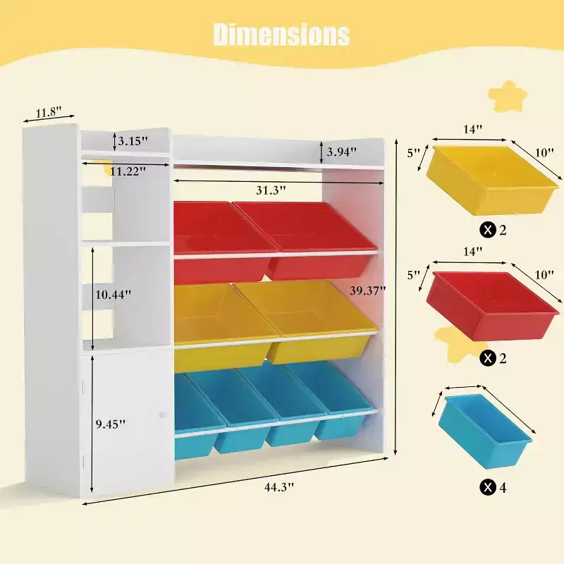 Kids Toy Storage Organizer with 8 Removable Bins & 3 Open Shelves