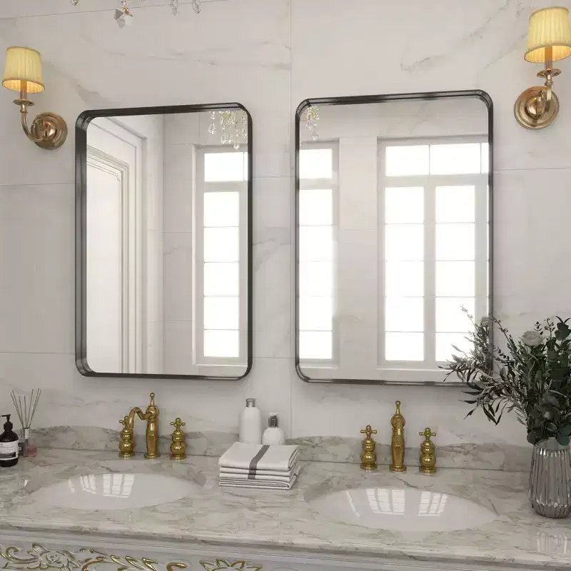 HOMLUX Wall Mount Bathroom Mirror Rectangular Vanity Wall Mirror Vertical Horizontal,Black/Gold