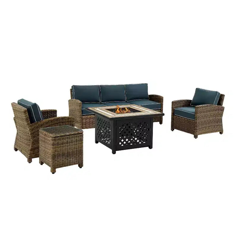 Bradenton 5pc Outdoor Wicker Conversation Set with Fire Table - Crosley