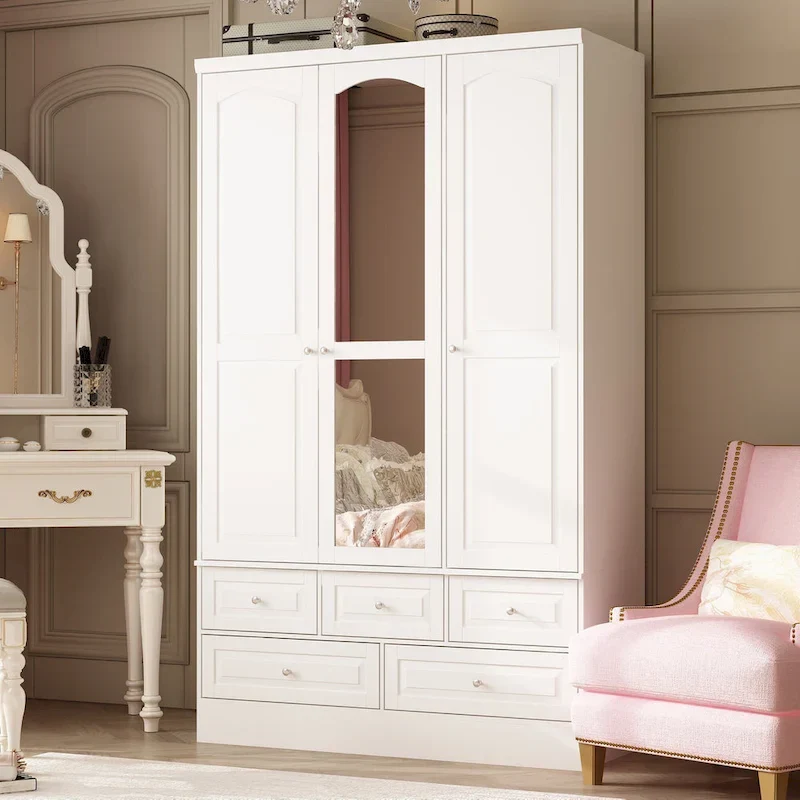 Modular Majesty Double Wardrobe Mirror-Front Storage Closet Armoires