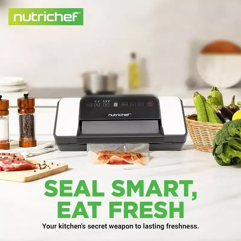 NutriChef Automatic Vacuum Sealer with Dual Sealing, Roll Cutter - Black