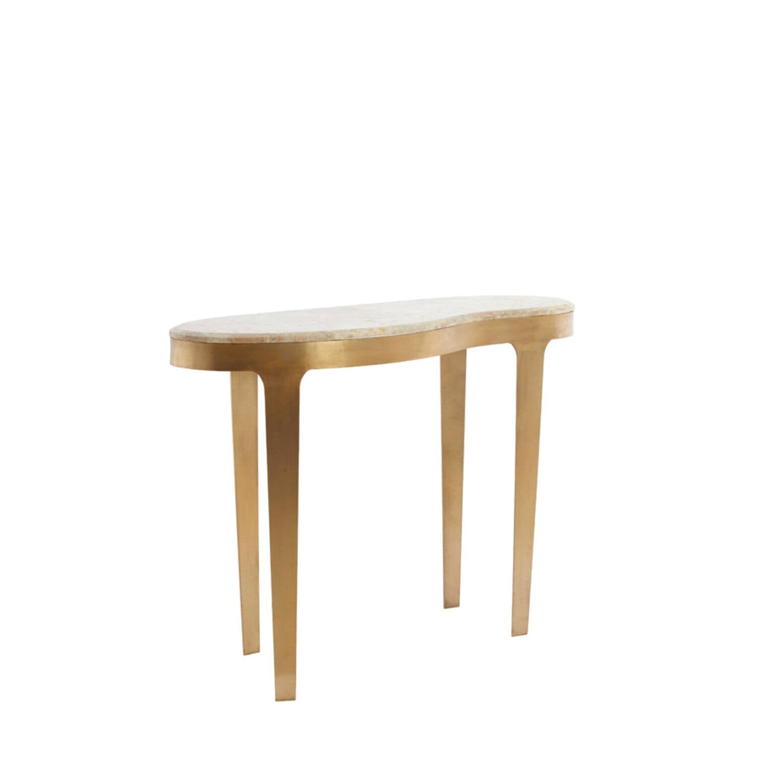 Antique Bronze Abstract Shaped Console Table with Taupe Marble Top