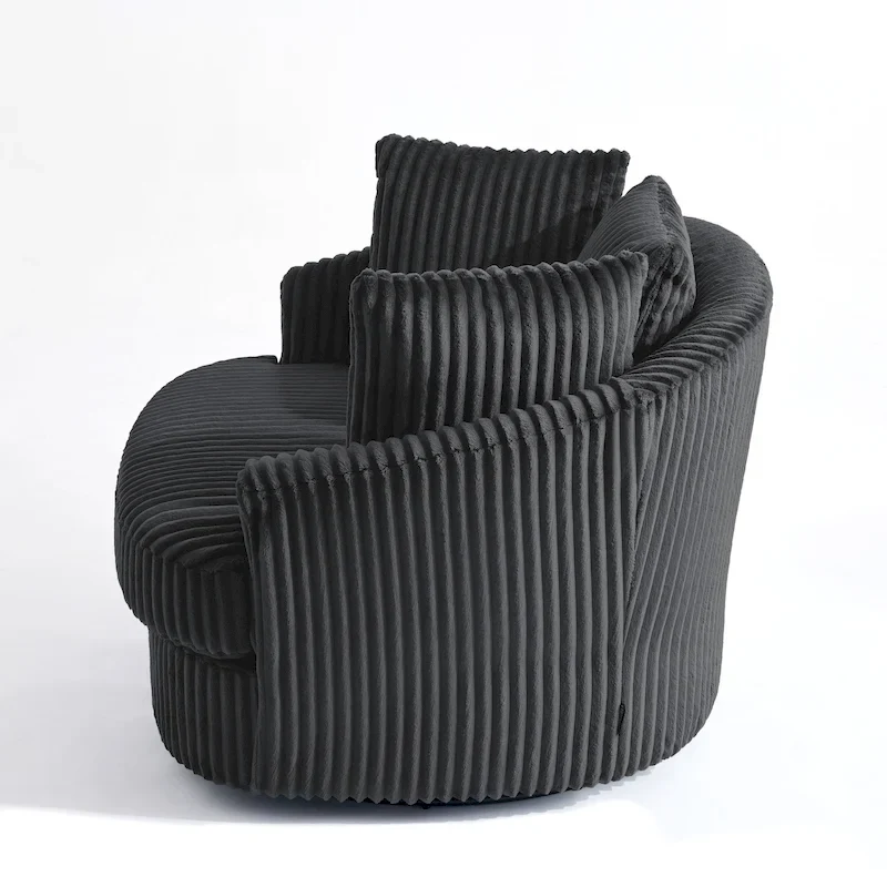 Oversized 43 W Plush Corduroy Recessed Arm Swivel Barrel Chair
