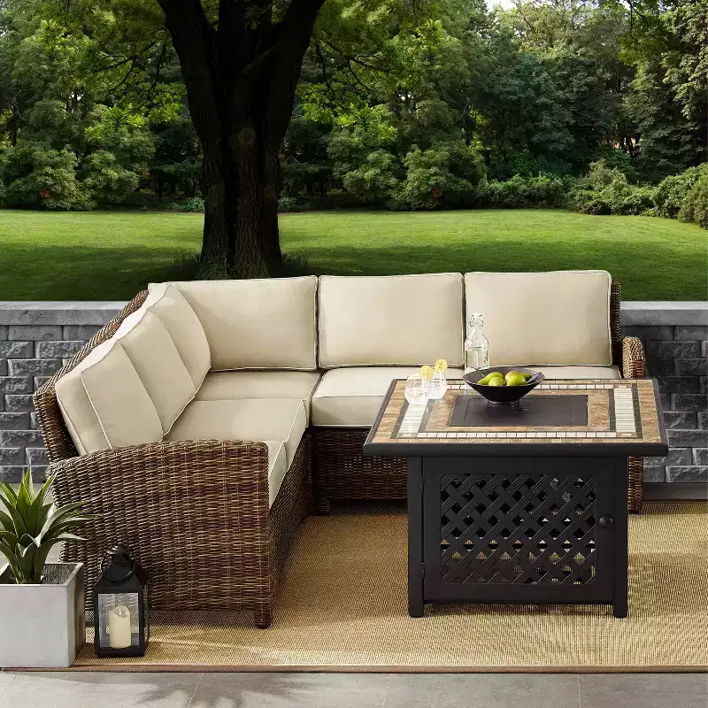 Bradenton 4pc Outdoor Wicker Sectional Set with Fire Table - Crosley