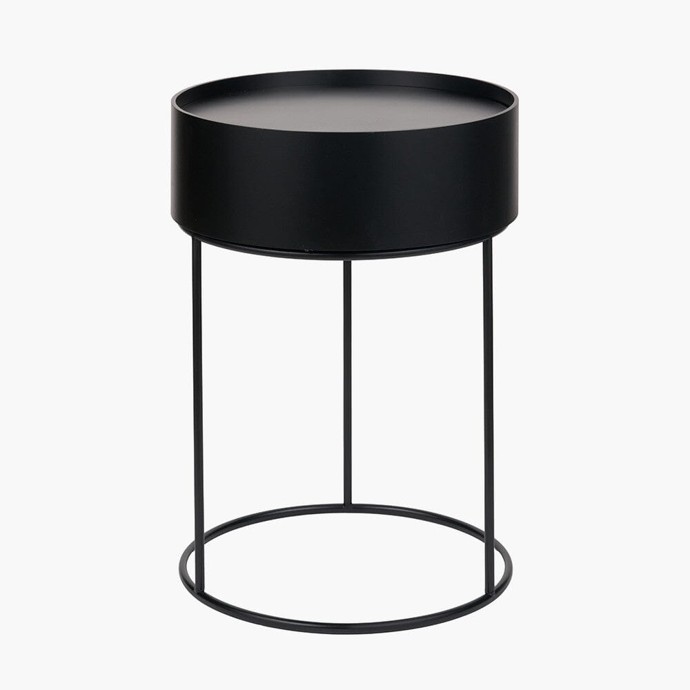 Black Wood Veneer & Metal Storage Side Table