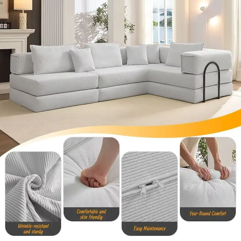 118.2 Oversized Upholstered Sectional Sofa, DIY Corduroy Sofa