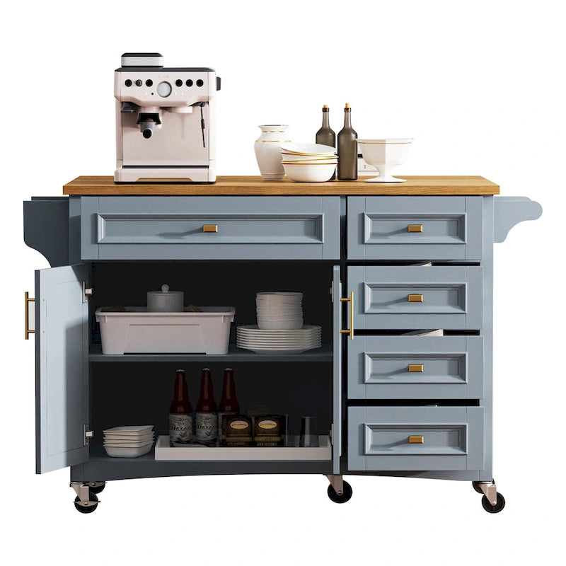 White Drop Leaf Kitchen Island Cart for 1–2 Person, No Stool