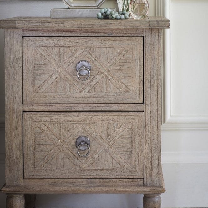 Natural Wood 2 Drawer Bedside Table
