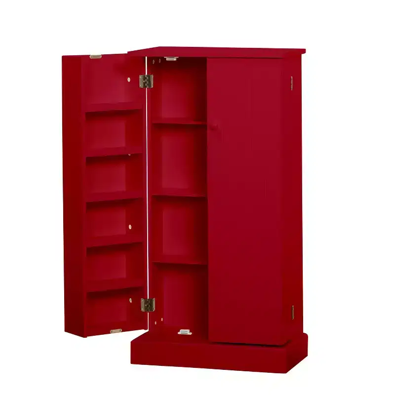 Buylateral Utility Pantry Red: Transitional Style, MDF Construction, 3 Adjustable Shelves, 10 Door Compartments