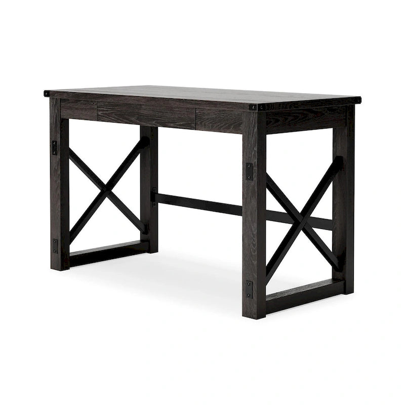 Brown Wood Grain Laminate Home Office Desk with Cross-Buck Rails and Center Drawer for 1 Person