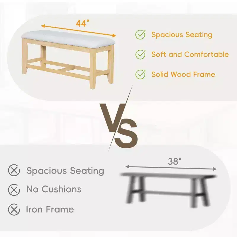 6 Pieces Dining Table Set with Bench for 6, Kitchen Table Set with Storage Drawer and 4 Upholstered Dining Chairs