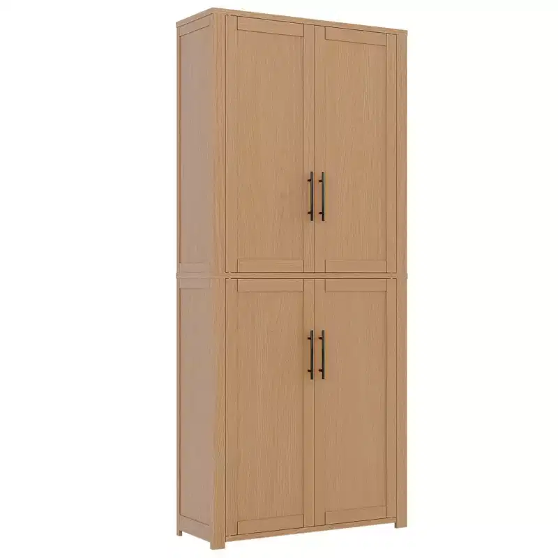 PexFix Kitchen Pantry Cabinet Freestanding Food Storage Cabinet with 4 Doors & Adjustable Shelves Floor Utility Storage Organizer
