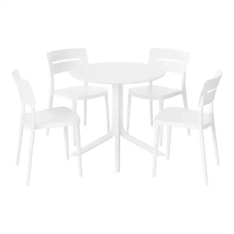 WestinTrends Playa Modern 5-Piece Resin Round Patio Dining Table Set with Stackable Patio Dining Chairs