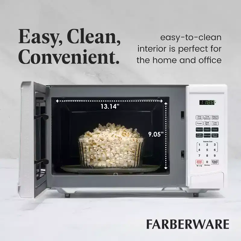 Farberware 900-Watt 0.9 Cu. Ft. Countertop Microwave Oven With LED Lighting and Child Lock, White
