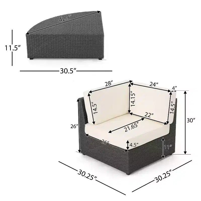 GDFStudio Felicity Outdoor Wicker 7 Seater Sectional Sofa Chat Set with Cushions