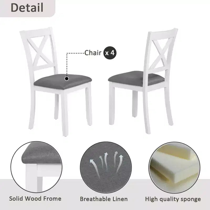 MAYEERTY 5-Piece Modern Dining Set, Wood Table with 4 Chairs, Grey & White Two Tone