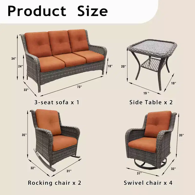 UPTIOT 9 Pieces Outdoor Wicker Sectional Sofa