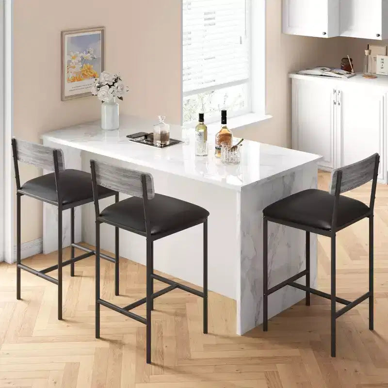 Bar Stools Set of 2, Kitchen Bar Stools with Footrest, 25.5 Inches Upholstered Bar Chairs with Back, 2 Counter Height Barstools for Counter Bar