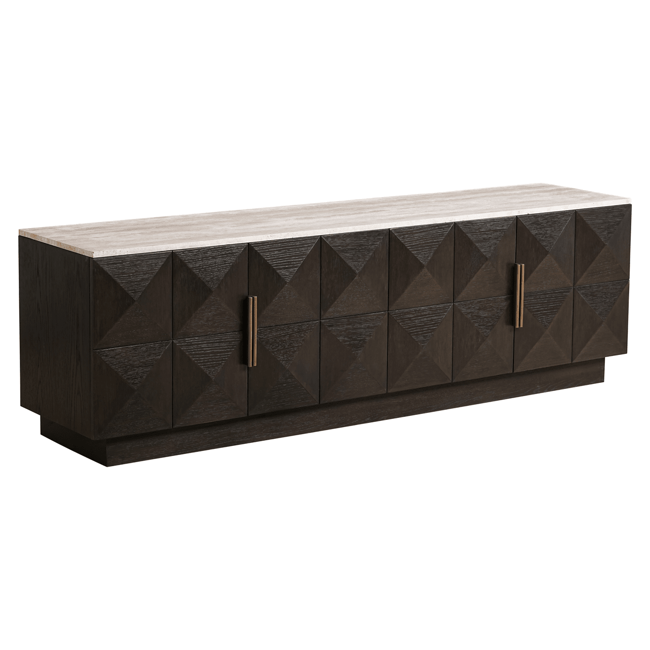 Deep Brown 4 Door TV Unit with Travertine Top