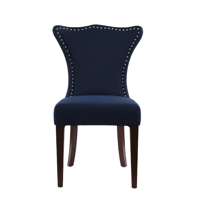 Armless Upholstered Dining Chair – Off-White Floral / Gold Floral / Moss Green / Jet Black / Brown Floral / Midnight Blue, Curved Back, Nailhead Trim, Seats 1