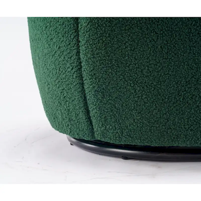 Green Chenille Swivel Barrel Chair with Metal Ring Base