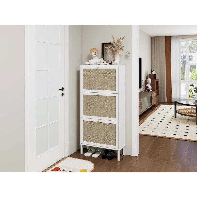 Rattan 3-Door Shoe Rack