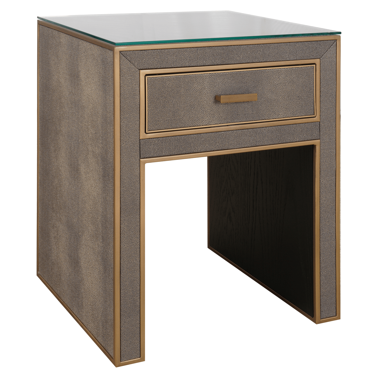 Shagreen 1 Drawer Bedside Table with Glass Top