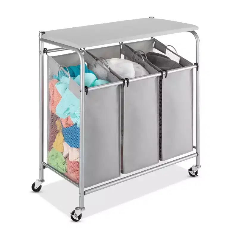 Triple Sorter Ironing and Folding Table Gray: Freestanding Closet Storage & Garment Rack, Polypropylene Frame