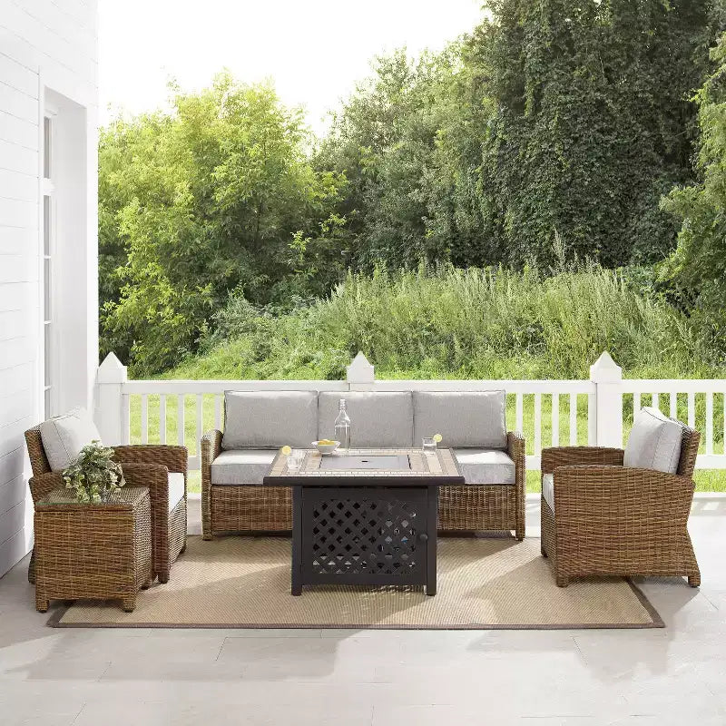 Bradenton 5pc Outdoor Wicker Conversation Set with Fire Table - Crosley