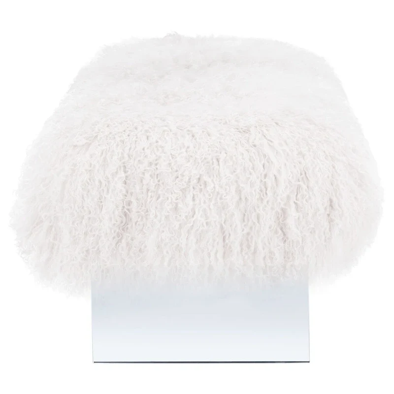 Gaetane Sheepskin Ottoman with Acrylic Legs