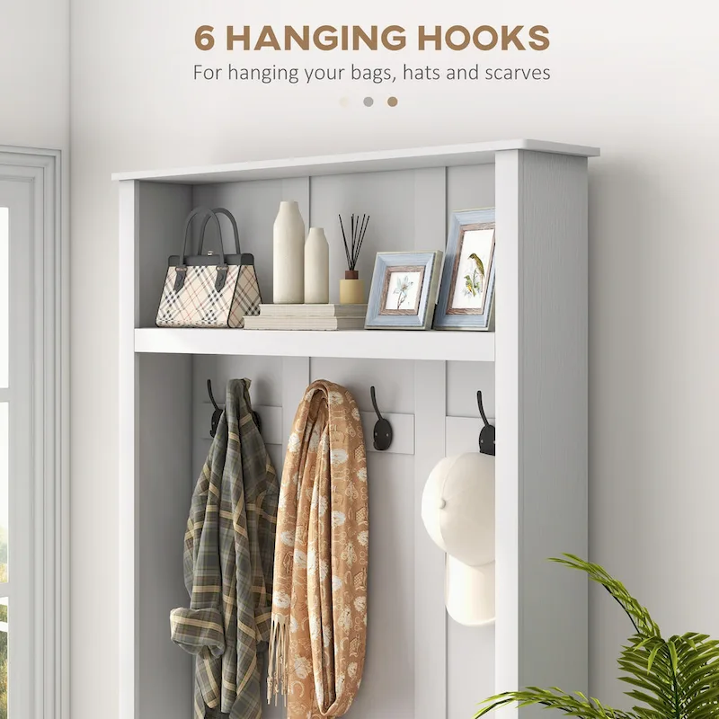 Freestanding Hall Tree, Entryway Bench with Coat Rack, Shoe Cabinet and Top Shelf