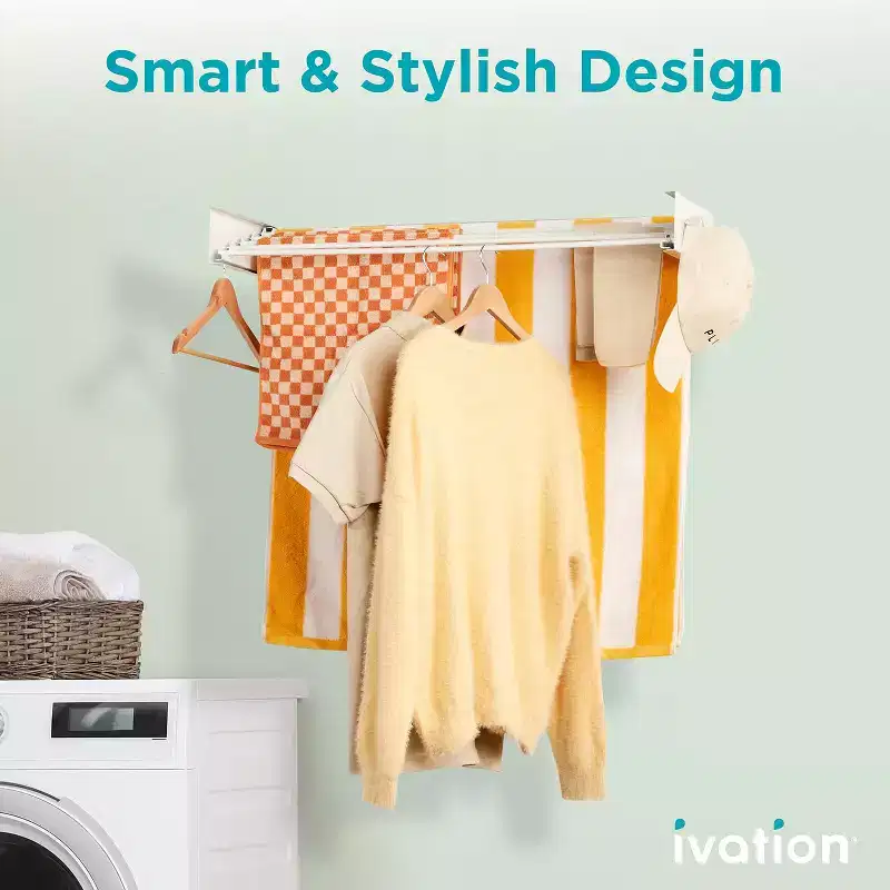 Ivation Retractable Wall Mounted Clothes Drying Rack - Foldable Laundry Drying Rack for Clothing