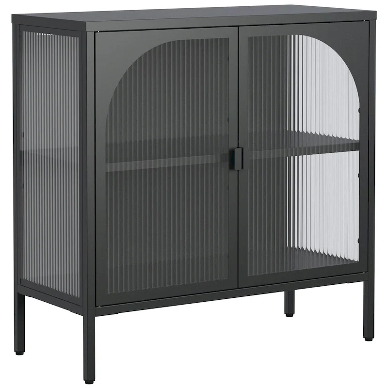 Metal Sideboard Cabinet with 2 Glass Doors and Adjustable Shelves