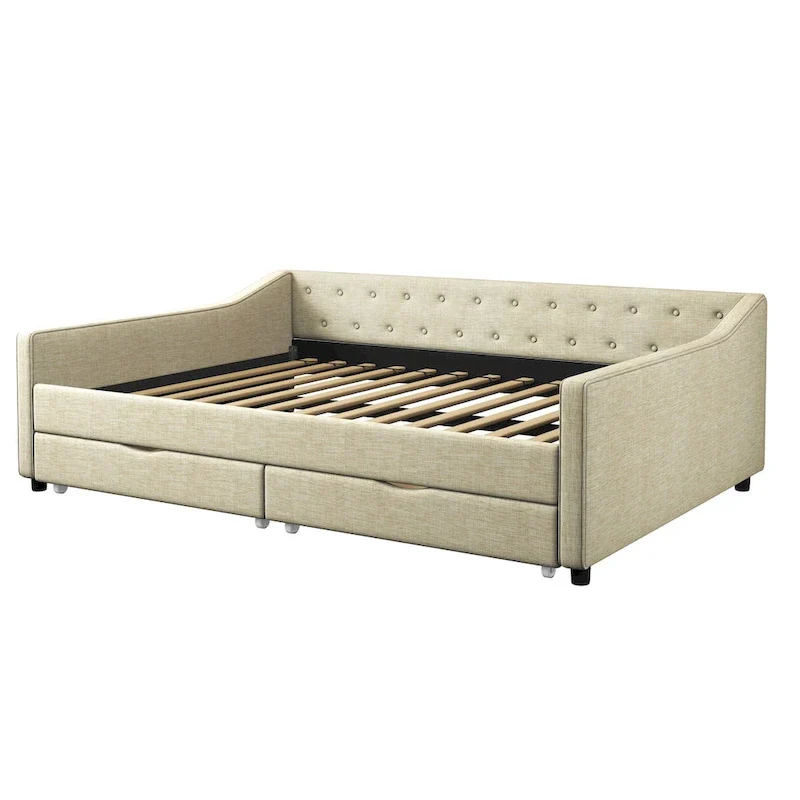 Full Size Upholstered Daybed with Storage Drawers