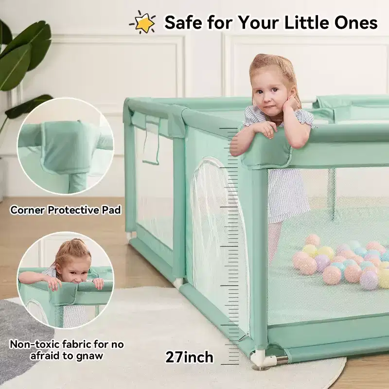 GOTGELIF 79x79 4-Panel Baby Playpen Spacious & Secure Portable Playard