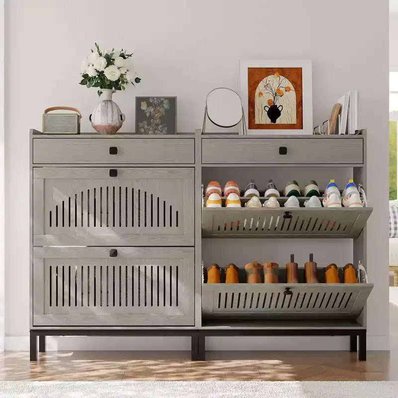 Shoe Storage Cabinet with 2 Flip Drawer, Shoes Organizer with with Top Drawer, Adjustable Shoe Rack