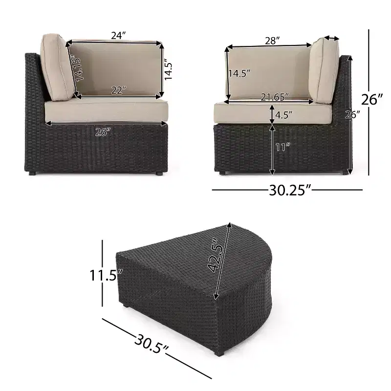 GDFStudio Felicity Outdoor Wicker 7 Seater Sectional Sofa Chat Set with Cushions