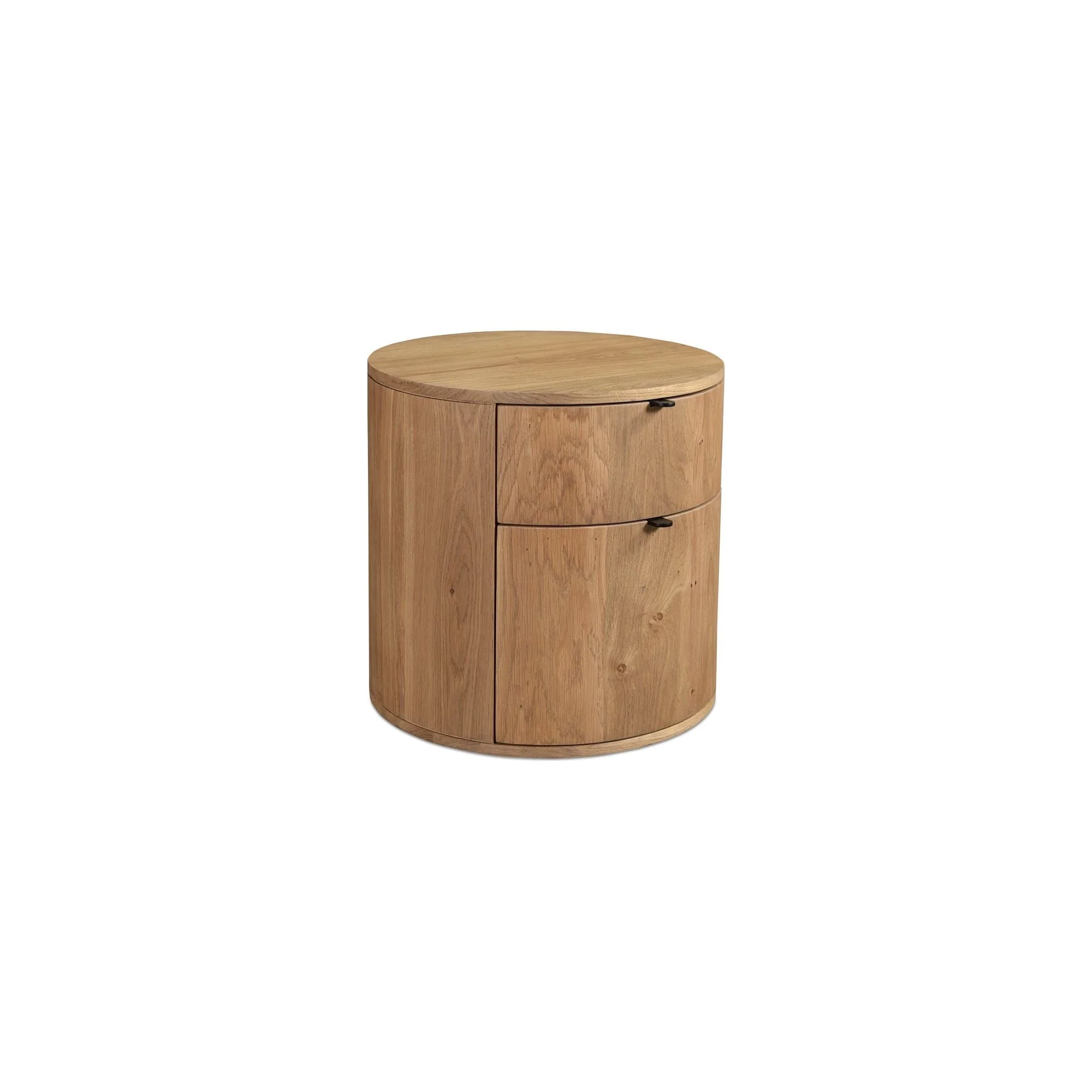 Minimalist Curved Solid Oak 2-Drawer Nightstand with Soft-Close Glides & Metal Pull for Bedroom