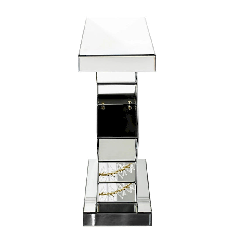 Geometric Mirrored Console Table – Silver, Glam Style, Diamond Lattice Base