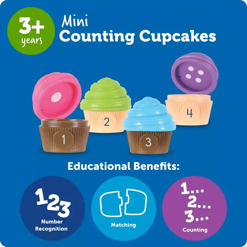 Learning Resources Mini Counting Cupcakes: Educational Toy for Math Learning, Plastic, 20-Piece Set for Toddlers